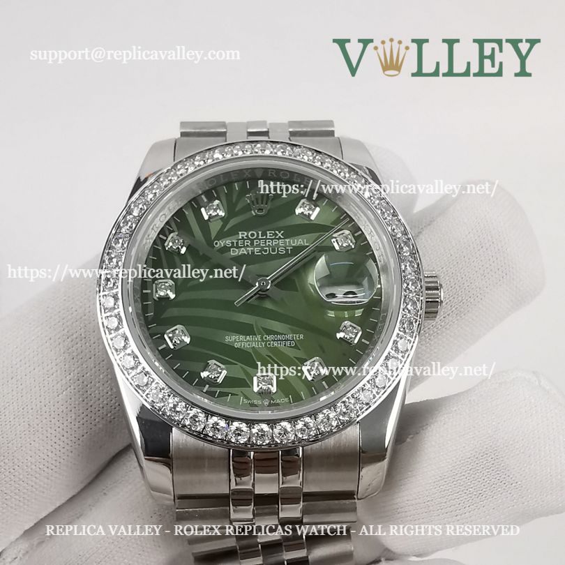 DJ36254 Rolex Datejust 126284 Diamond Bezel Olive Green Palm Motif Dial