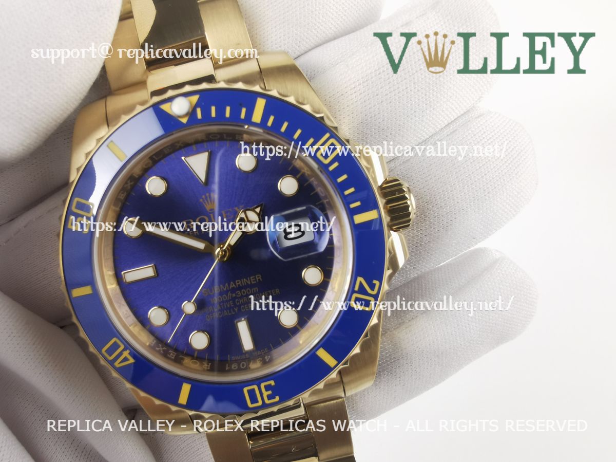 Rolex Submariner Blue Dial 18K Yellow Gold Oyster Bracelet Automatic Men's  Watch 126618LBBLSO