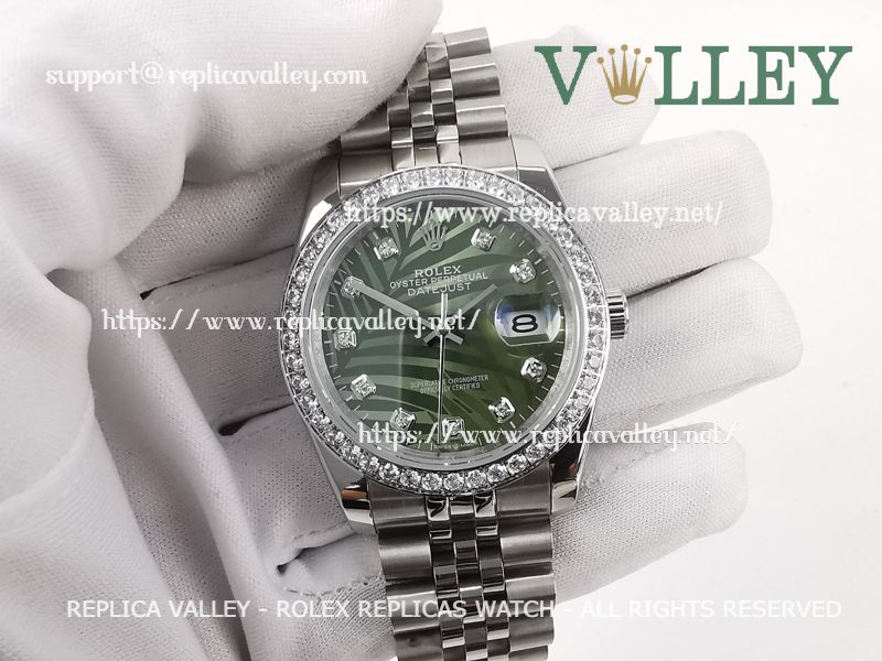 Rolex Datejust 126284 Diamond Bezel Olive Green Palm Motif Dial