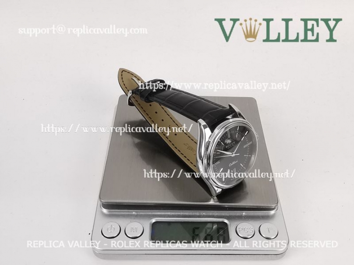 Cheap Rolex Cellini Time 50509 Black Leather Strap Black Dial
